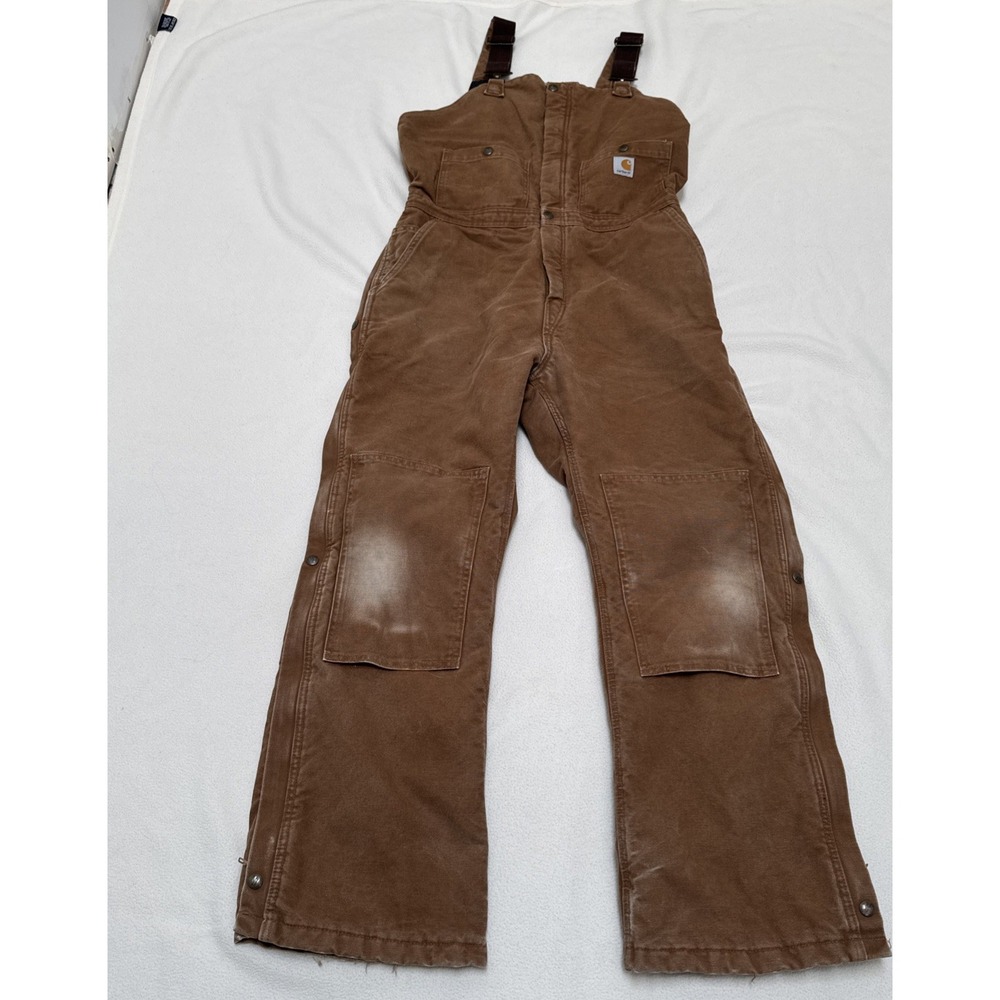 Carhartt Women's Duck Bib Overalls Canvas Insulated Brown Size 12x30